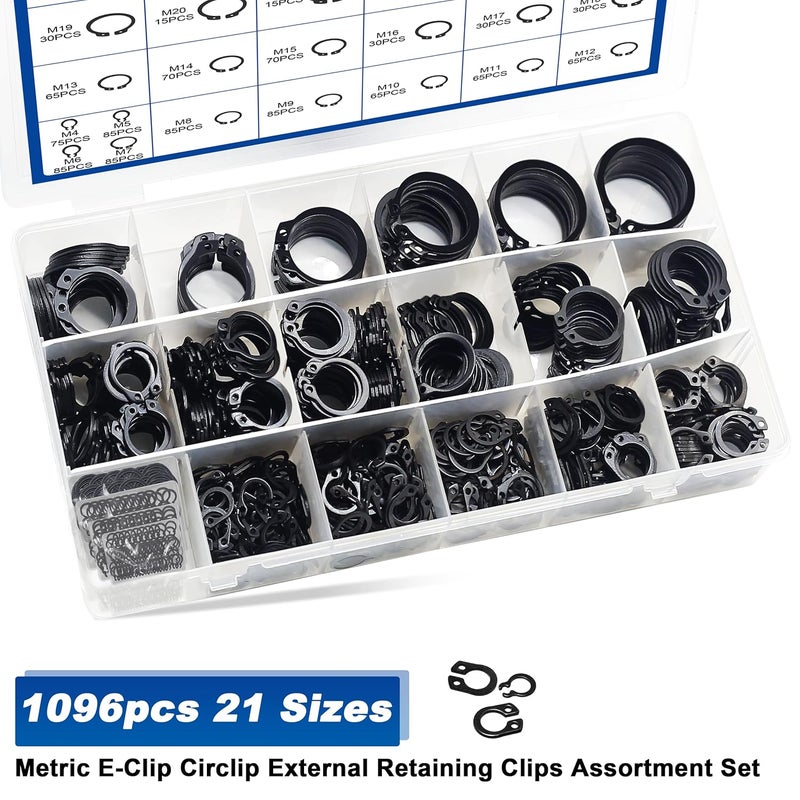 Daptemn External Retaining Rings Assortment Kit, 1095 PCS Circlip Snap Retaining C-Clips Black Alloy Steel Rings and 1 PC Tweezers, Includes Sizes of M4-M28 - Image 3